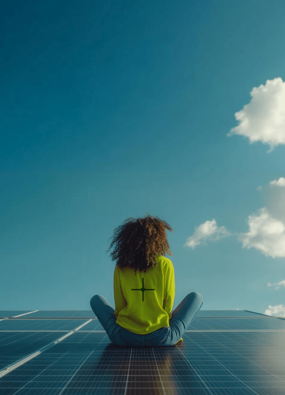 Persona sentada sobre paneles solares - vista móvil